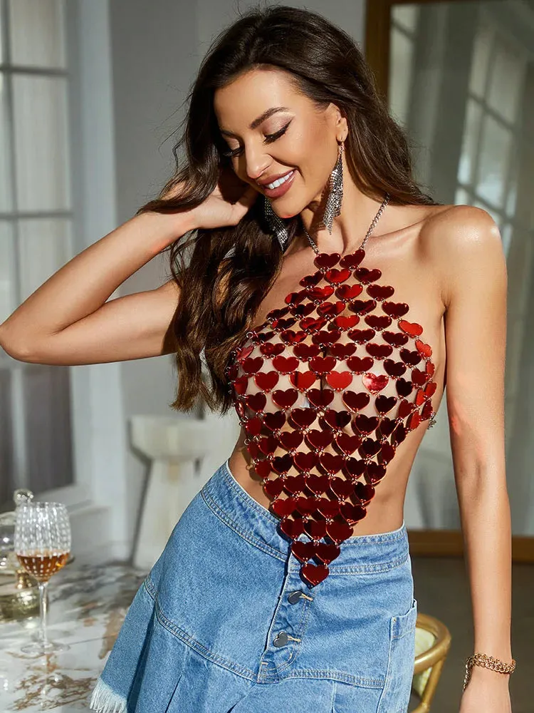 2024 Sexy Solid Y2K Mirror Sequin Top for Nightclub