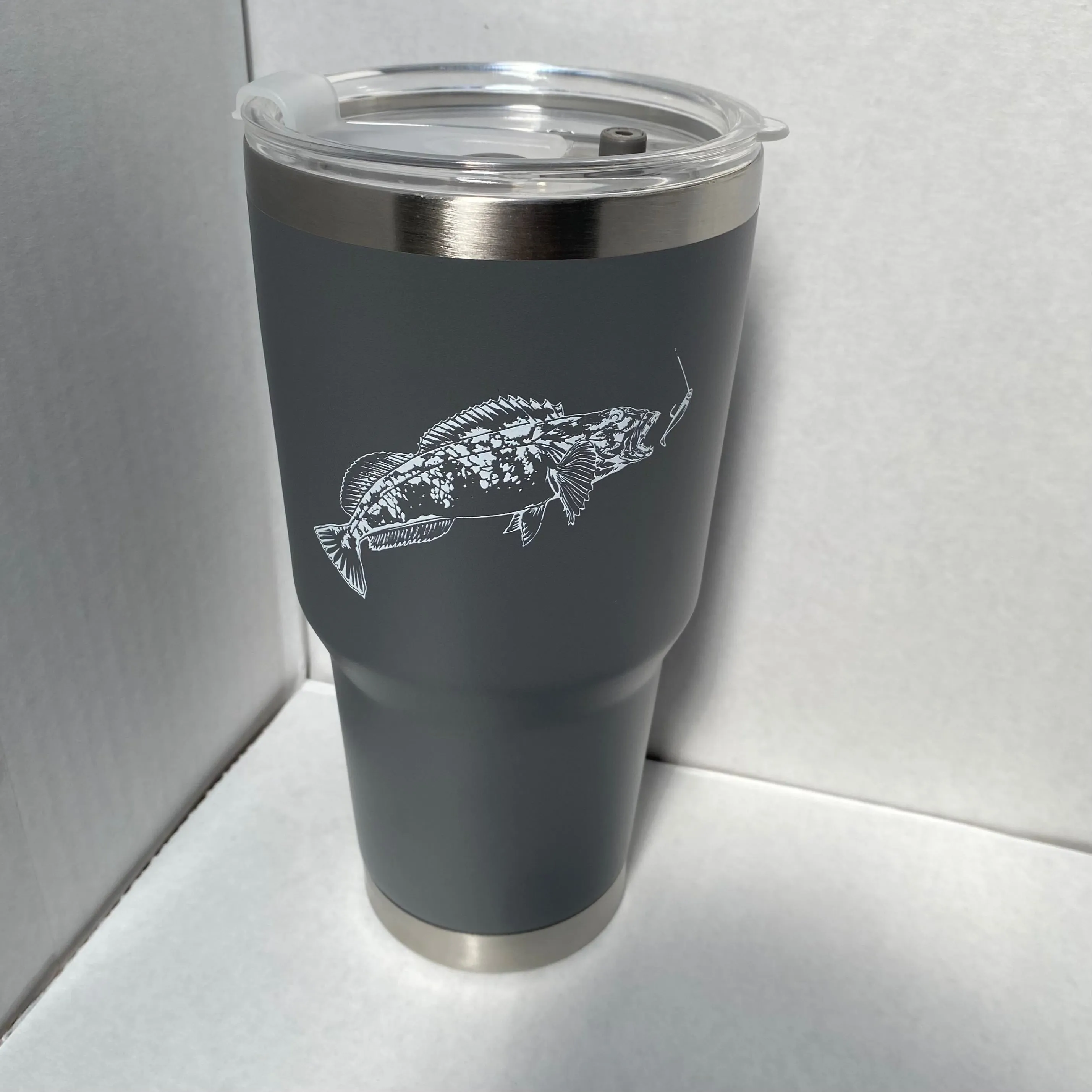 30oz Insulated Tumbler w/ Lid THREE DESIGNS: Lingcod, Yellowtail, Dungeness Crab