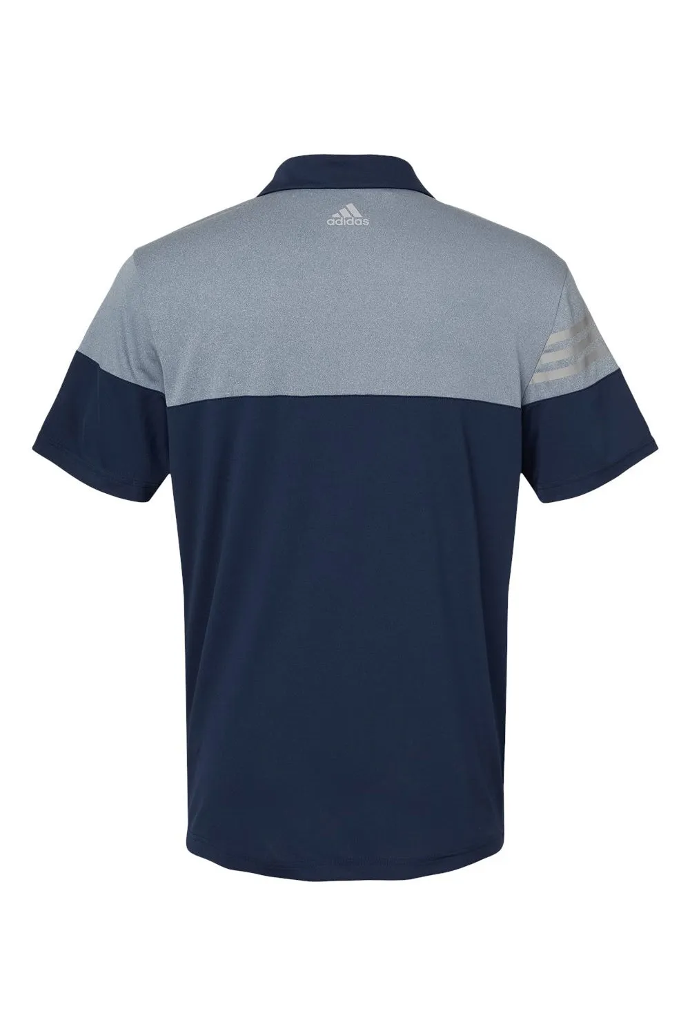 Adidas Mens 3 Stripes Colorblock Moisture Wicking Short Sleeve Polo Shirt - Collegiate Navy Blue/Mid Grey - NEW