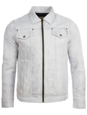 AGQ5 Men's Trucker Harrington Jacket - Dirty White