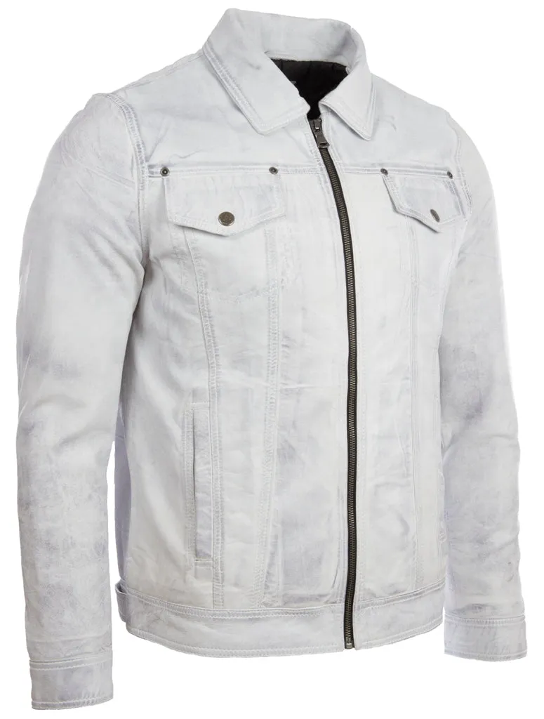 AGQ5 Men's Trucker Harrington Jacket - Dirty White