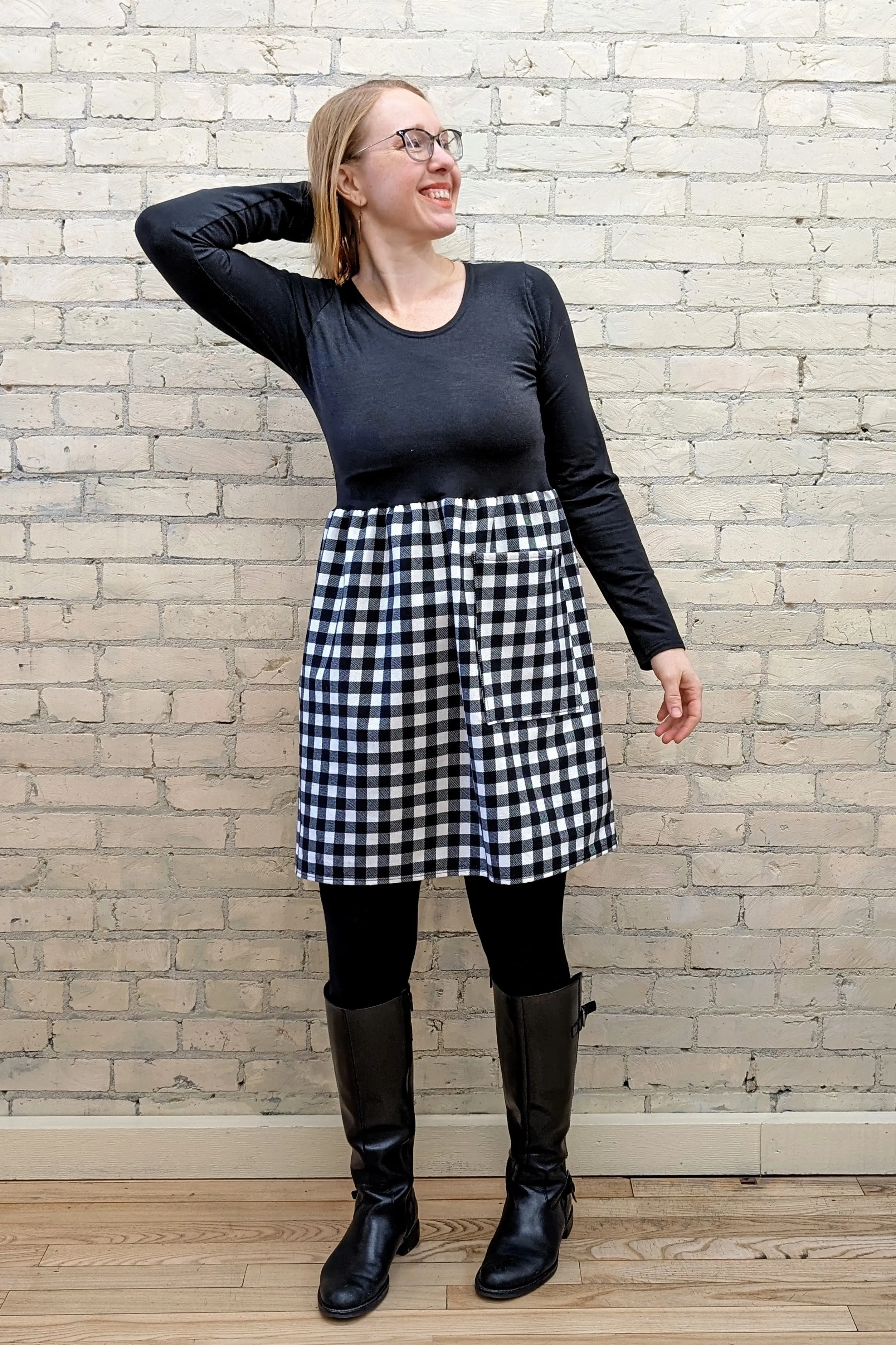 Black & White Plaid Babydoll Dress