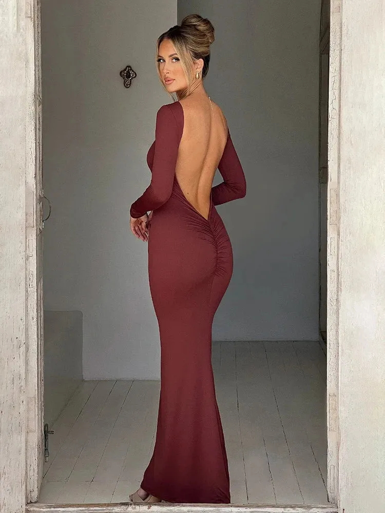 Bodycon Elegant Long Backless Nightclub Sexy Autumn Winter Maxi Dress