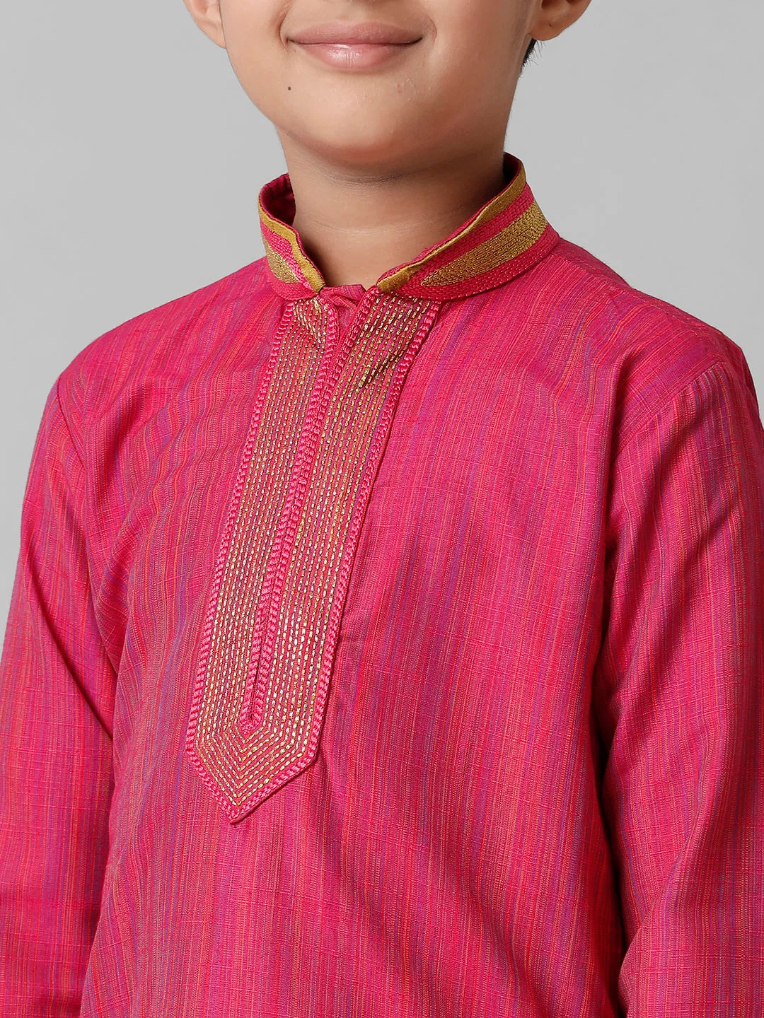 Boys Emerald Cotton Dark Pink Kurta with Cream Readymade Art Silk Panchakacham Combo EMD1