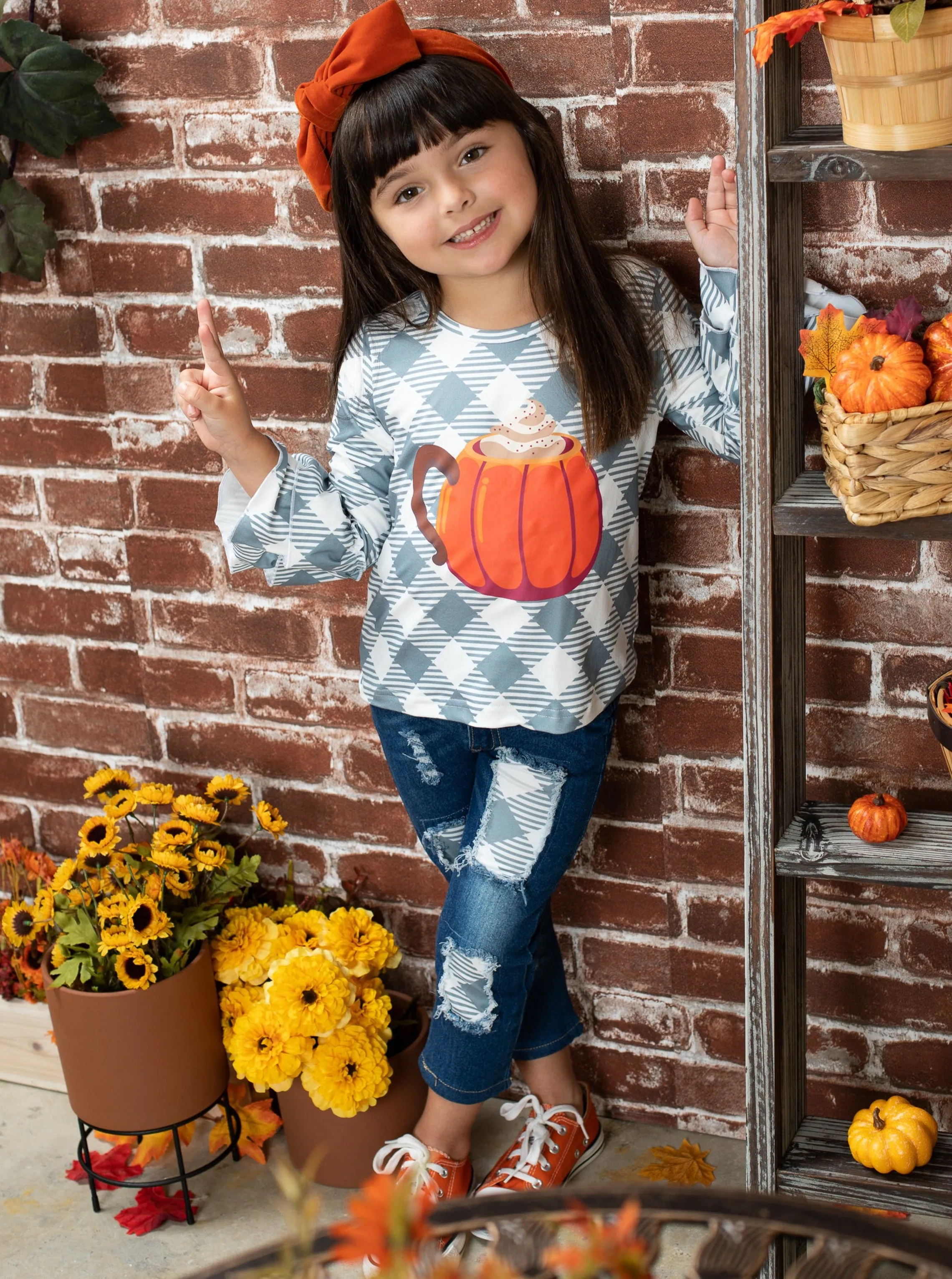 But First, Pumpkin Spice Patched Jeans Set