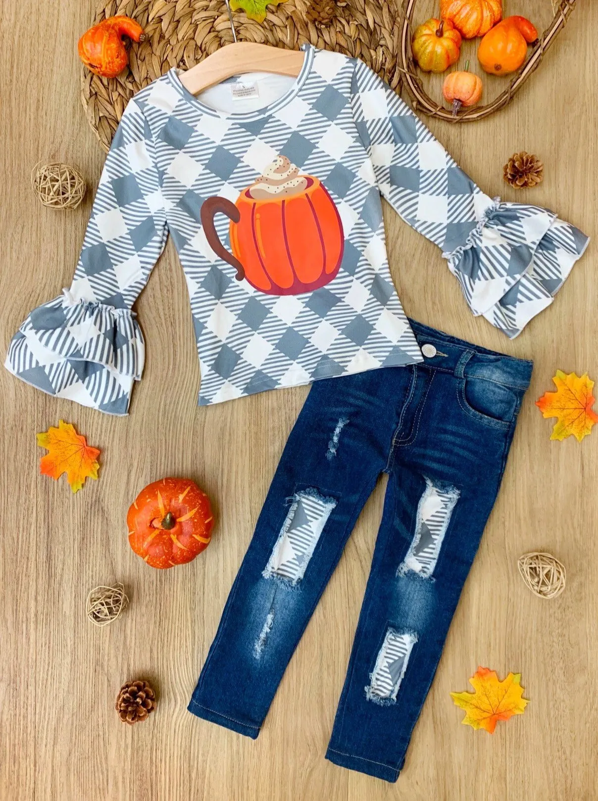 But First, Pumpkin Spice Patched Jeans Set