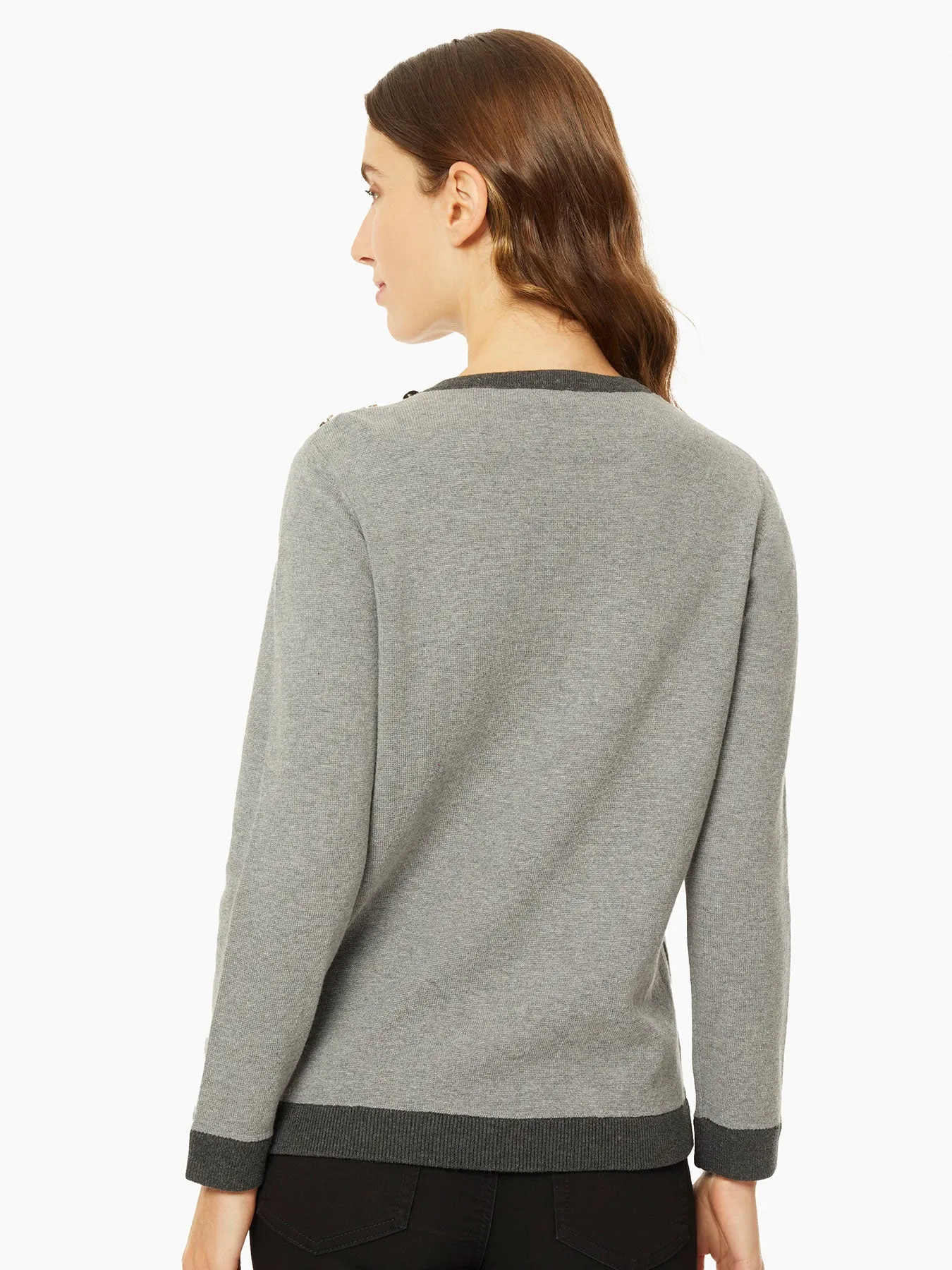 Colorblock Crew Neck Button Detail Sweater