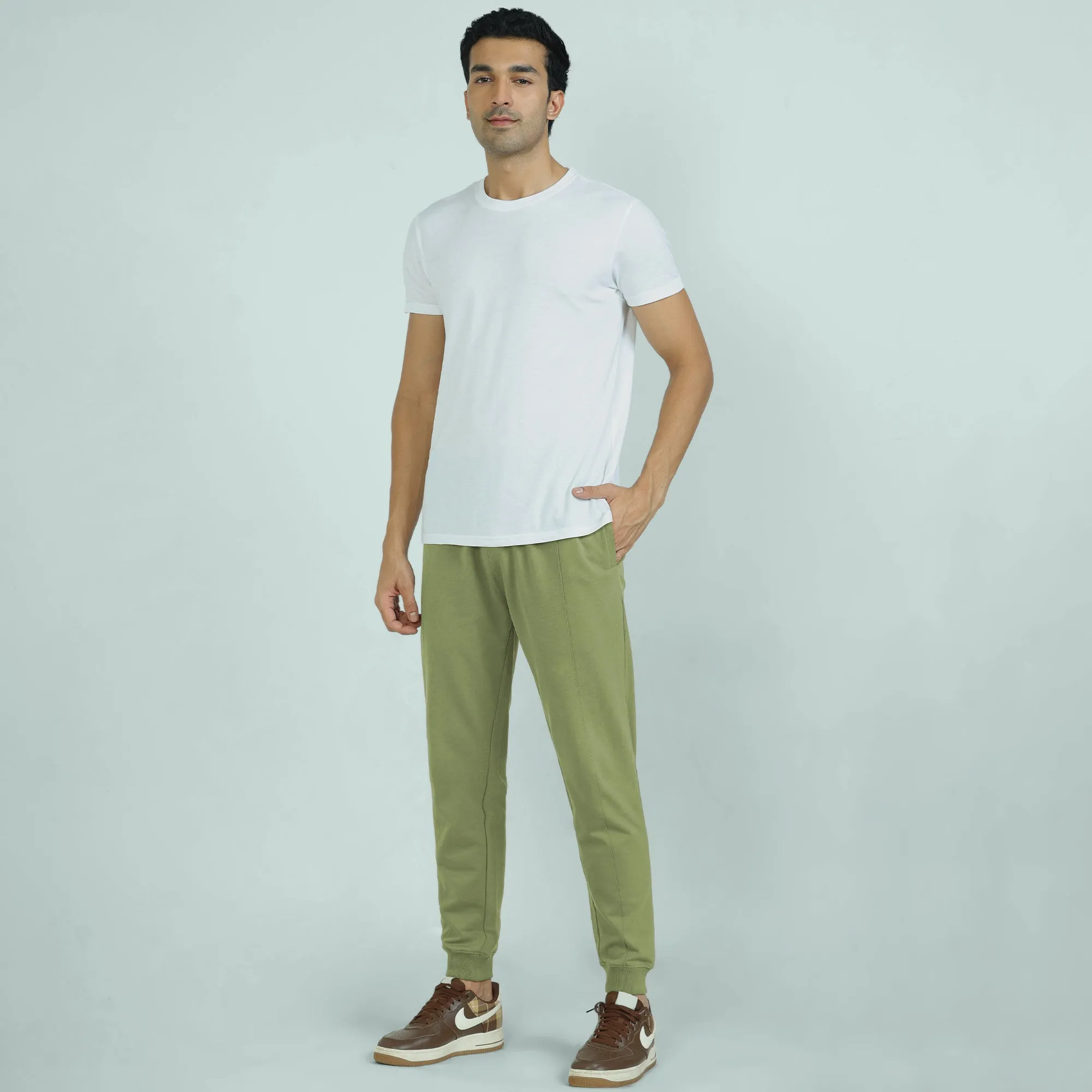 Cruze French Terry Cotton Joggers Olive Green