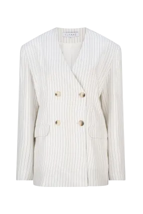 CURAAE Harper Oversized Double Breasted Pinstripe Blazer In White