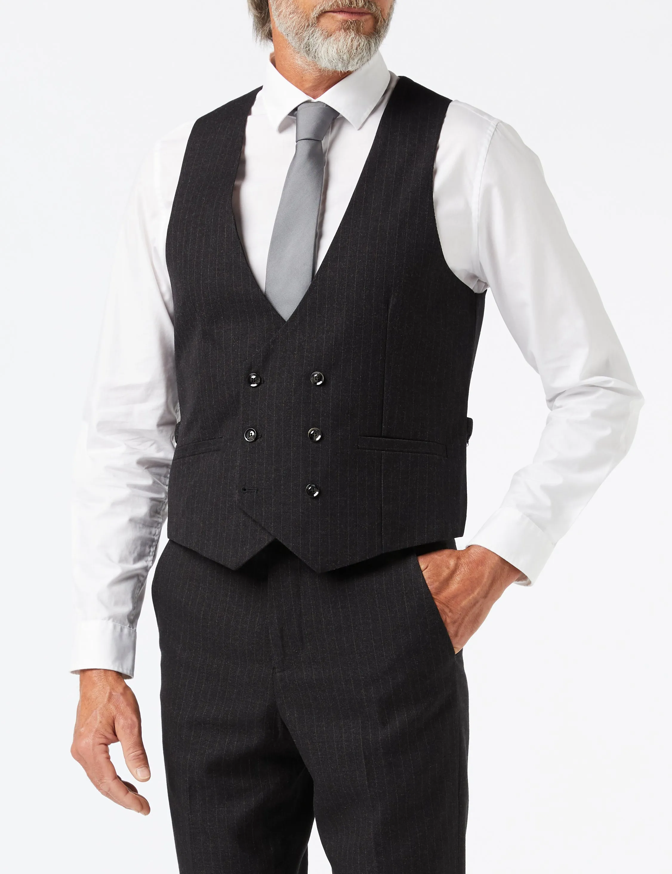 Dark Grey Double Breasted Pinstripe Suit