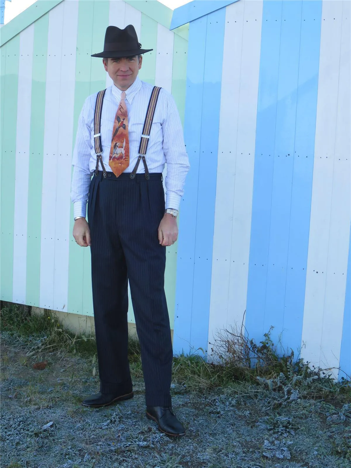 Double Breasted Replica Blue Pinstripe 1940s Suit