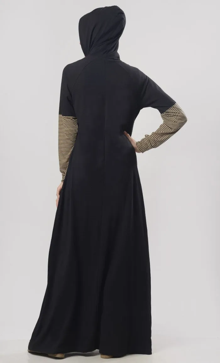 Everyday Jersey Sportswear Abaya Dress (Black and Dark Grey)