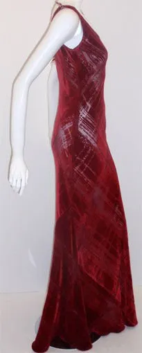 GALINDO Red Burnout Velvet Beaded Gown