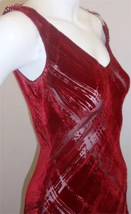 GALINDO Red Burnout Velvet Beaded Gown