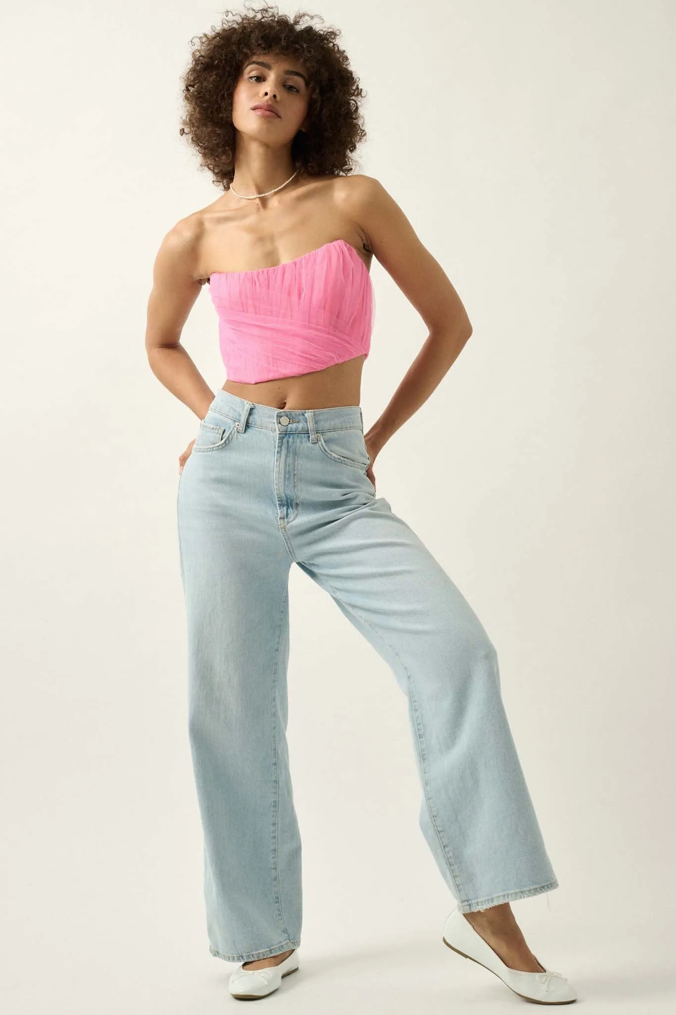 Glamorous Life Pleated Tulle Cropped Corset Top