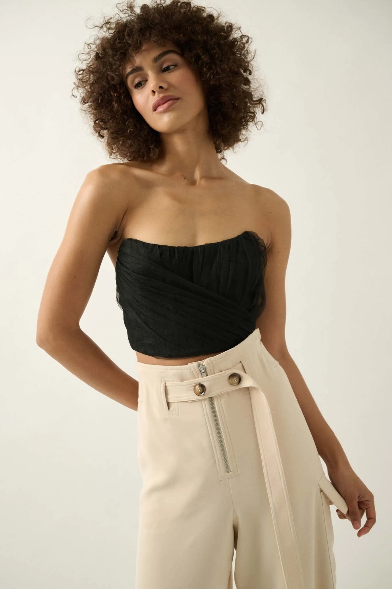 Glamorous Life Pleated Tulle Cropped Corset Top