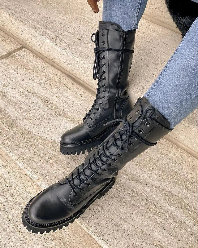 Groovy Lace-Up Black Combat Boots