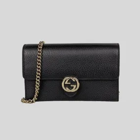 GUCCI Icon GG Interlocking Wallet On Chain Crossbody Bag Black 615523