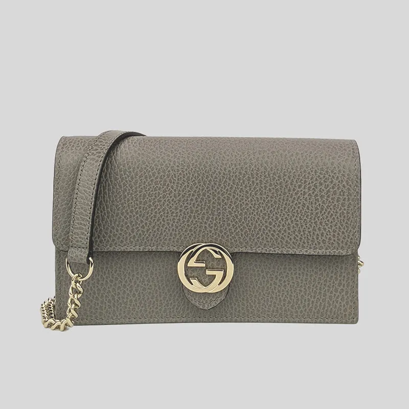 GUCCI Icon GG Interlocking Wallet On Chain Crossbody Bag Grey 615523