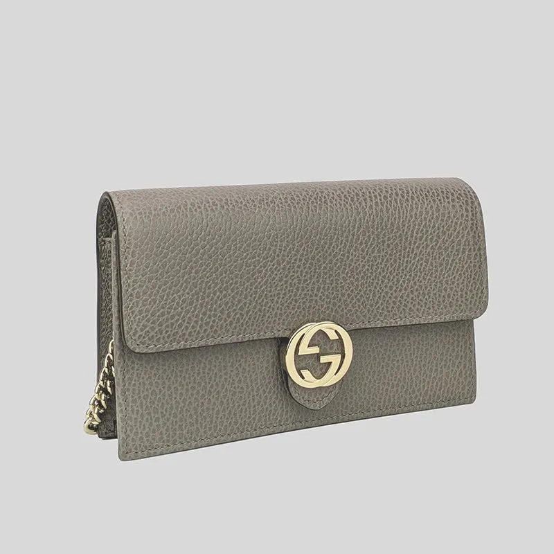 GUCCI Icon GG Interlocking Wallet On Chain Crossbody Bag Grey 615523