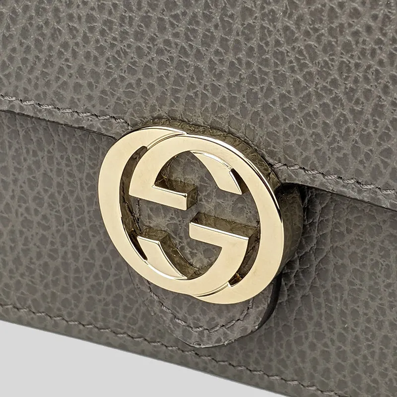 GUCCI Icon GG Interlocking Wallet On Chain Crossbody Bag Grey 615523