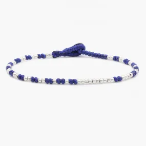 Knot Silver Beads Bracelet (Navy Blue)