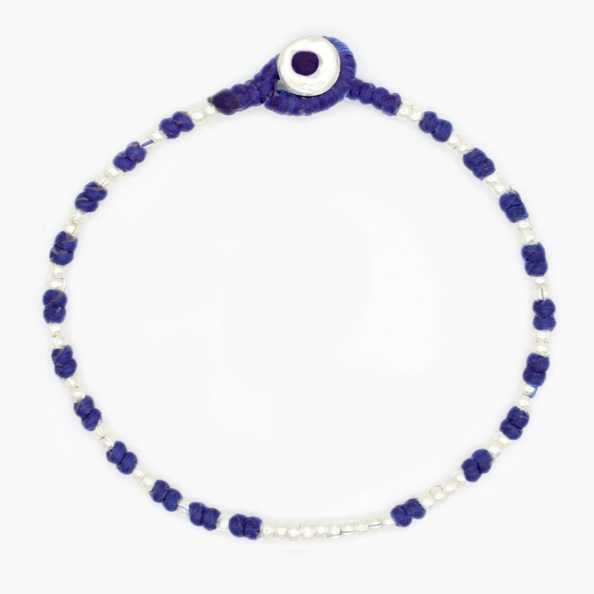 Knot Silver Beads Bracelet (Navy Blue)