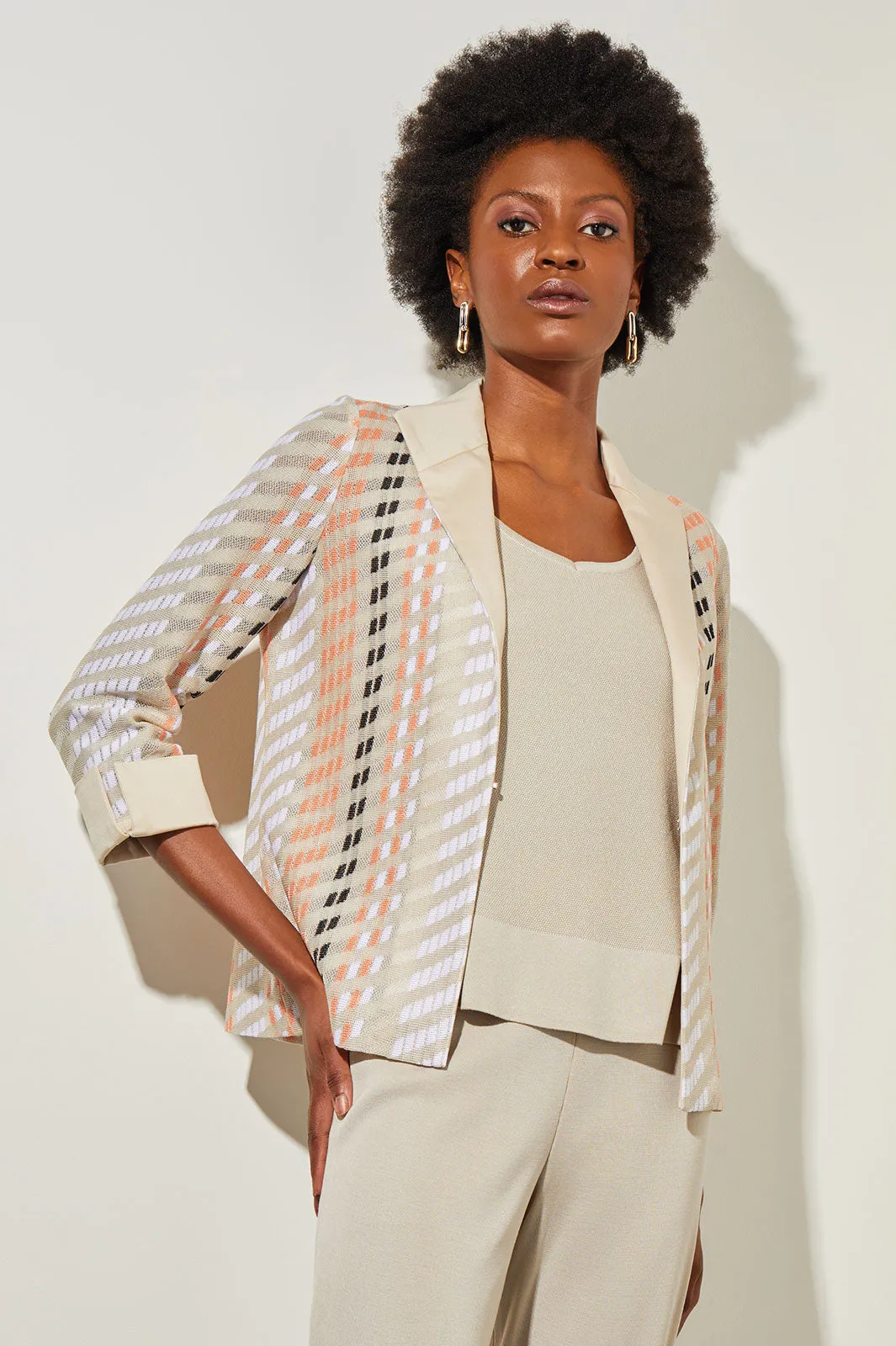 Lapel Collar Jacket - Mixed Media Knit