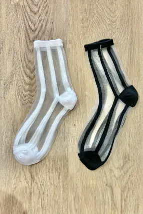 Mesh Striped Crew Socks