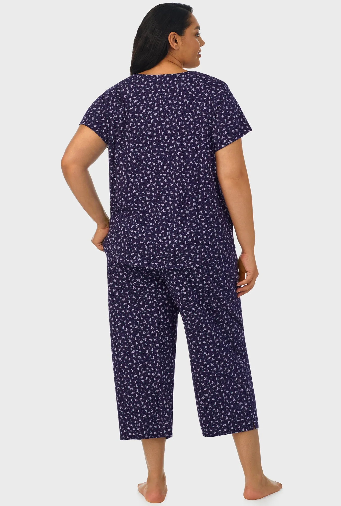 Midnight Blue Ditsy Floral Short Sleeve Capri Pant PJ Set