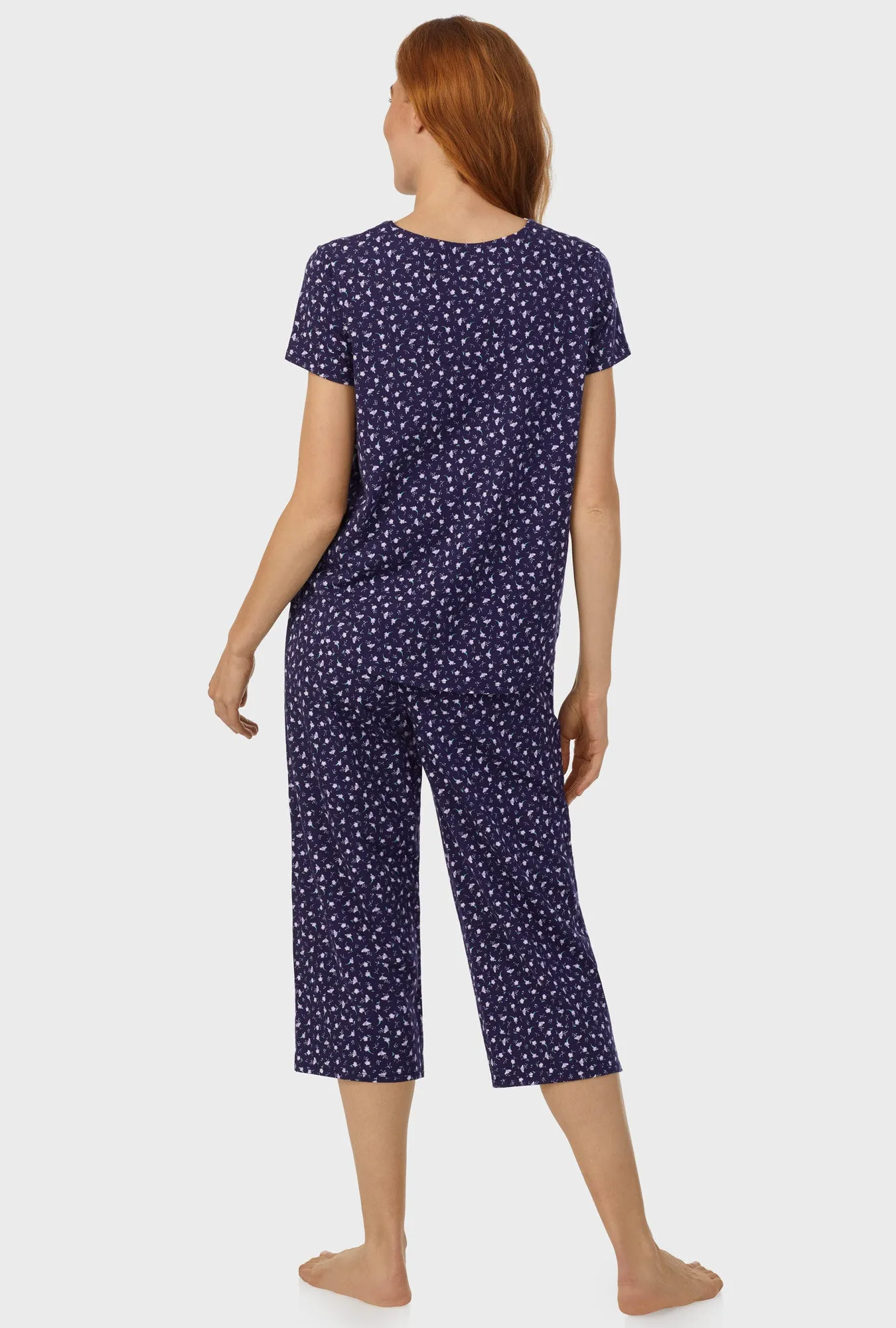 Midnight Blue Ditsy Floral Short Sleeve Capri Pant PJ Set