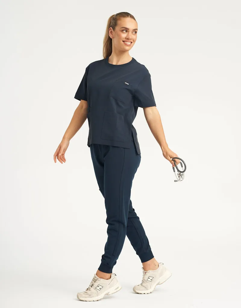 Midnight Navy Crewneck Top and Scrub Jogger Set