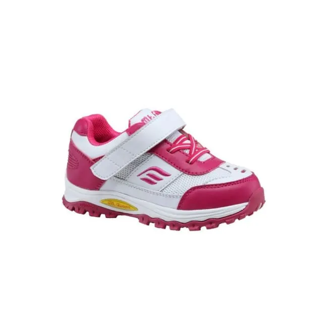 Mt. Emey 3301-5L White/Rosy Red - Children Straight Last Athletic Shoes with Elastic Laces