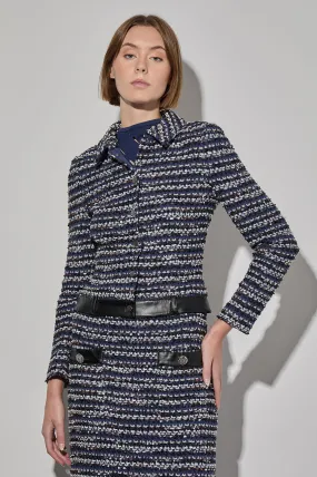 Multi-Stitch Snap Front Tweed Knit Jacket