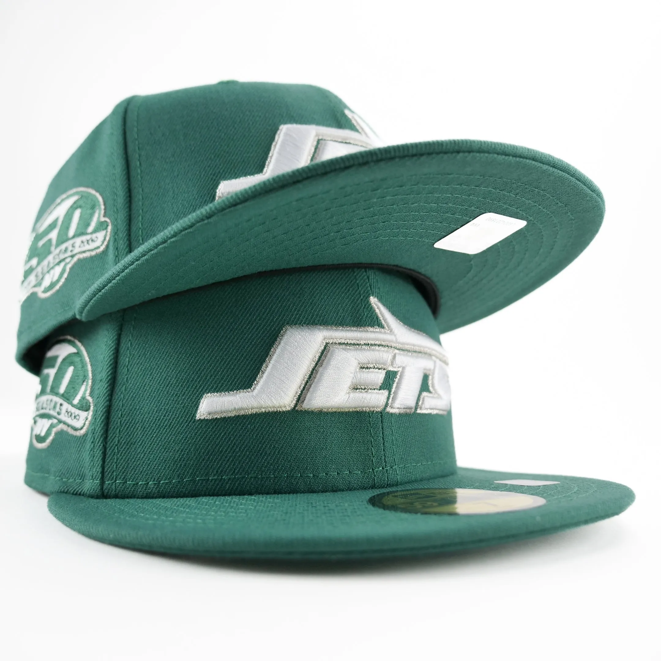 New Era Custom Exclusive Fitted New York Jets Green Metallic Silver Thread 50th Anniversary Patch