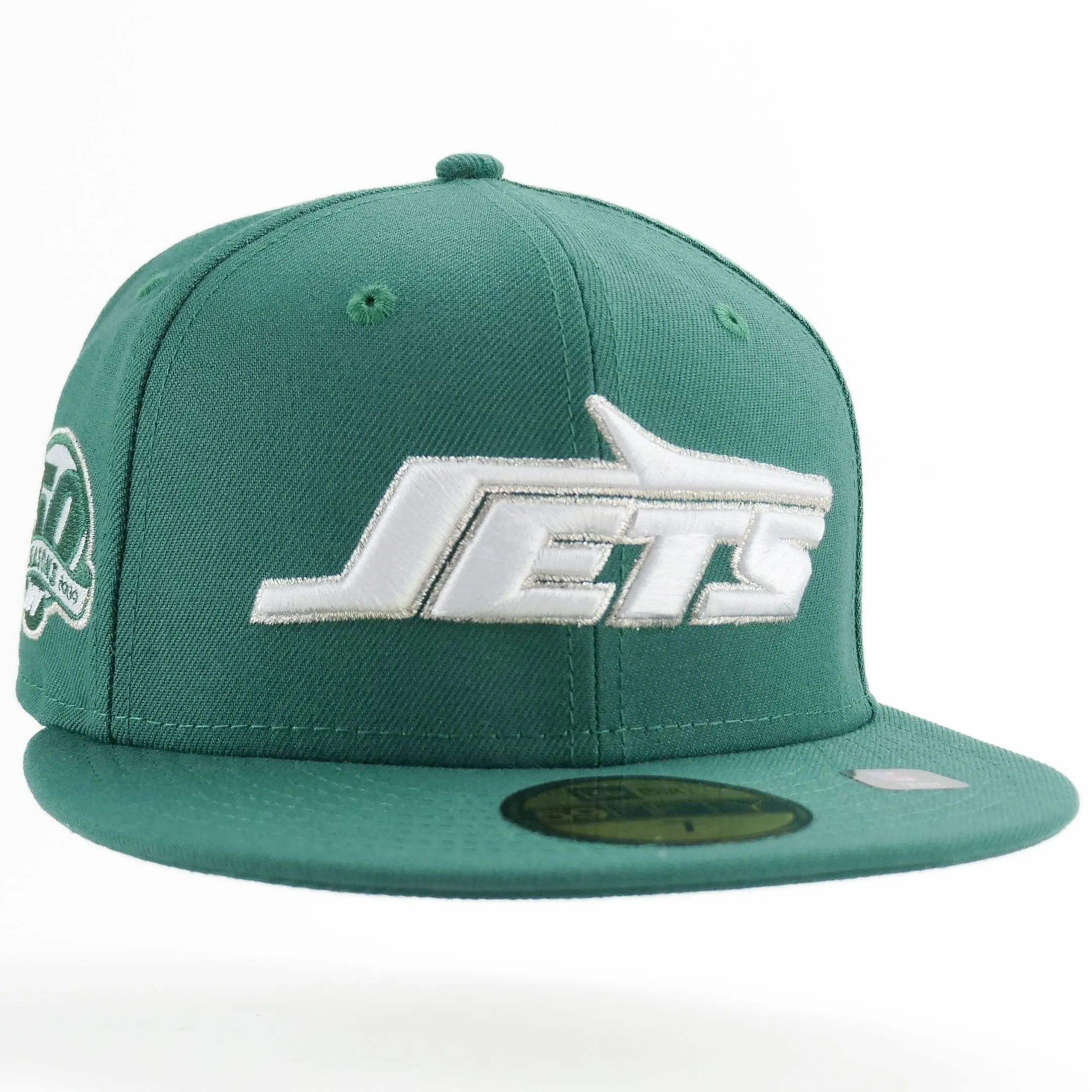 New Era Custom Exclusive Fitted New York Jets Green Metallic Silver Thread 50th Anniversary Patch