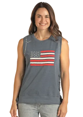 Panhandle Slim® Women's Rock N Roll Navy Studded Lace Up Tank Top