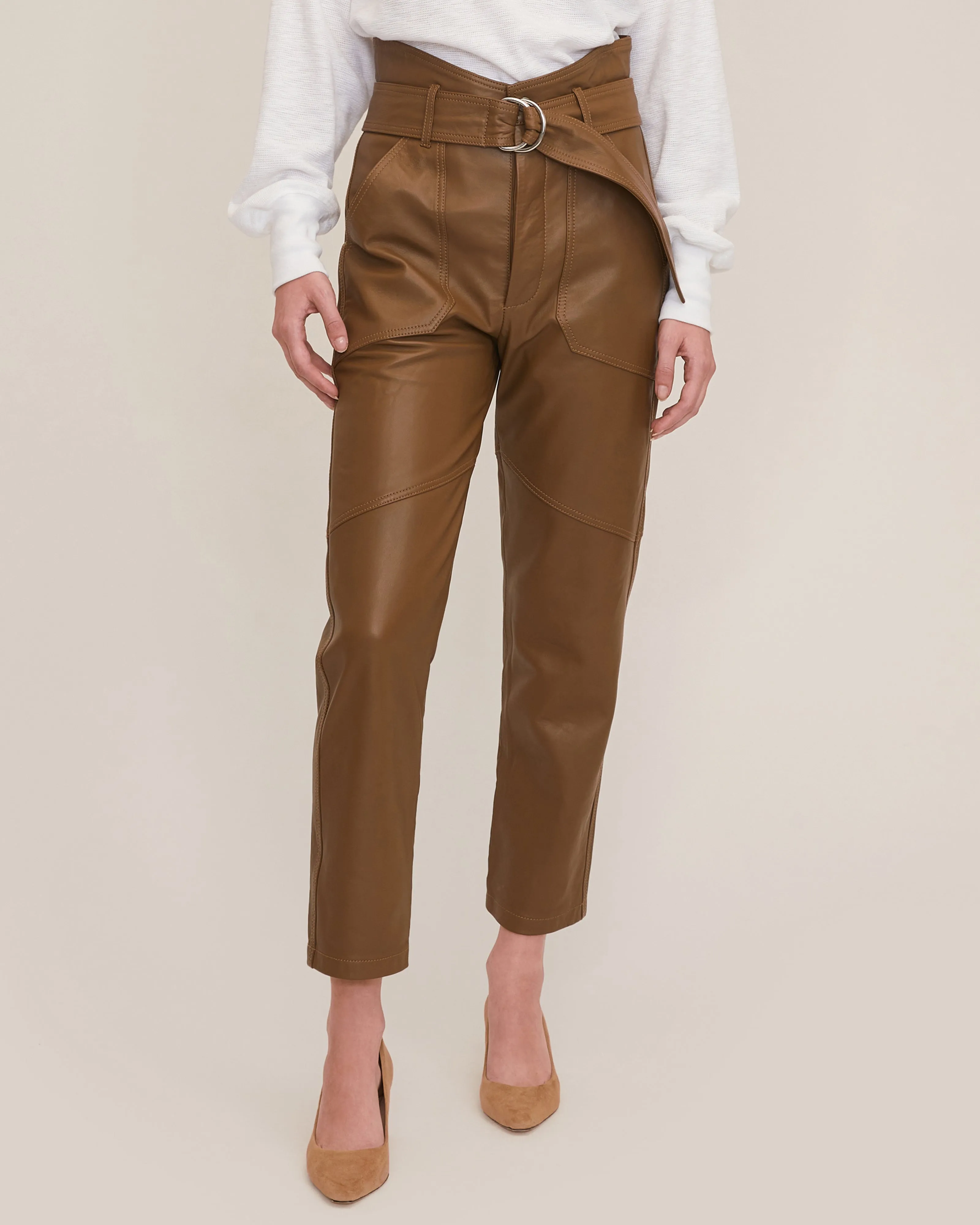 Patch Pocket Leather Pant in Sandstone