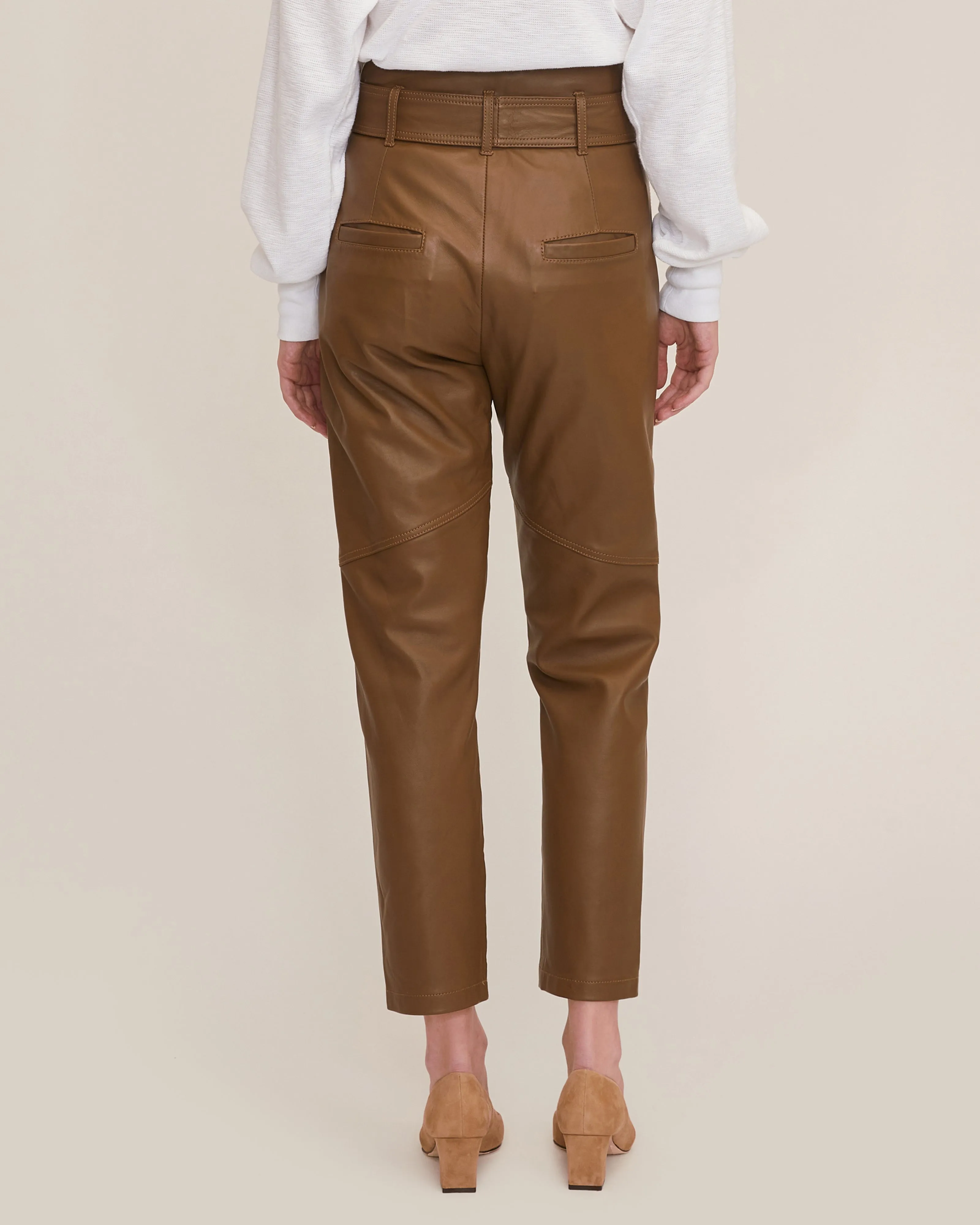 Patch Pocket Leather Pant in Sandstone