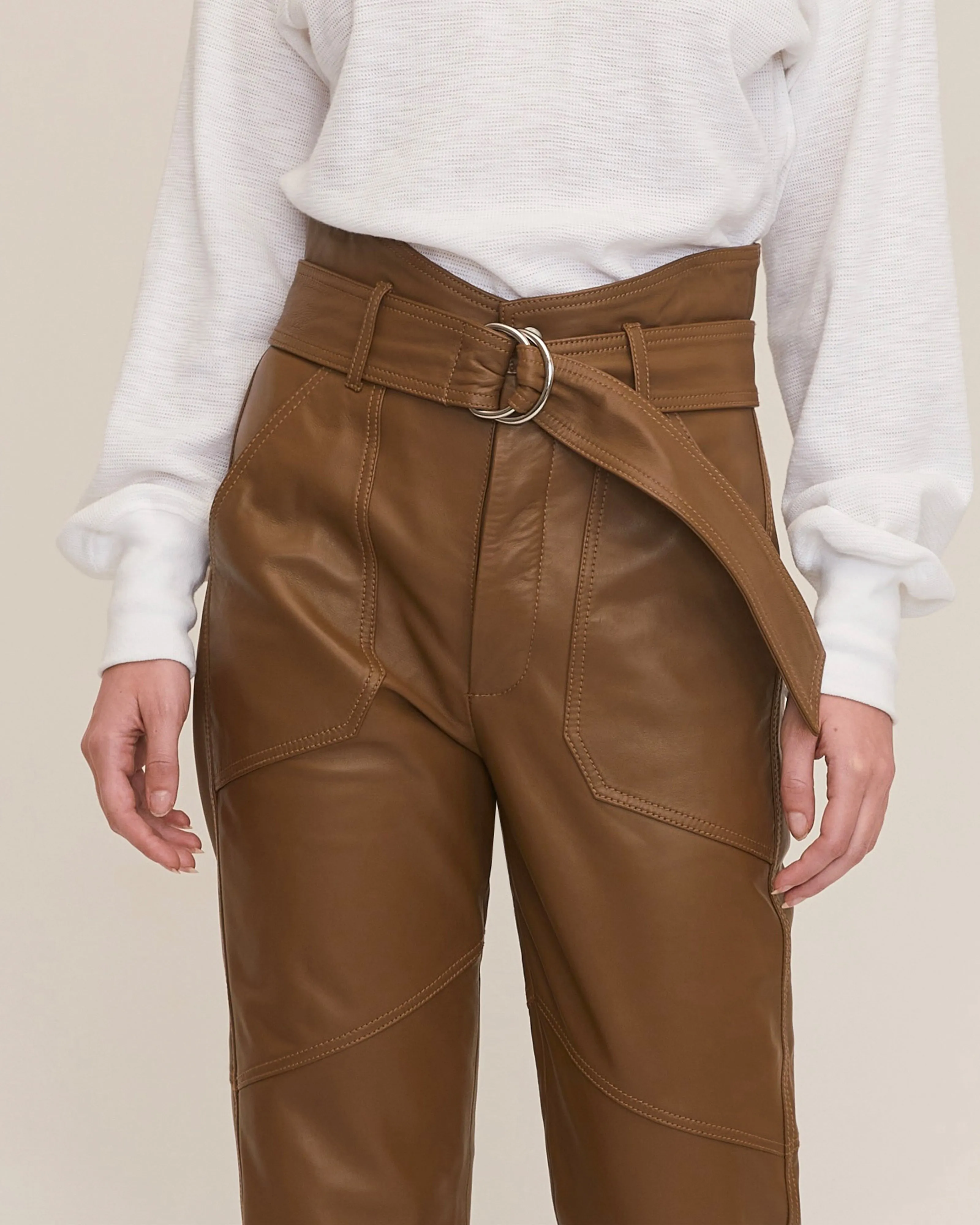 Patch Pocket Leather Pant in Sandstone