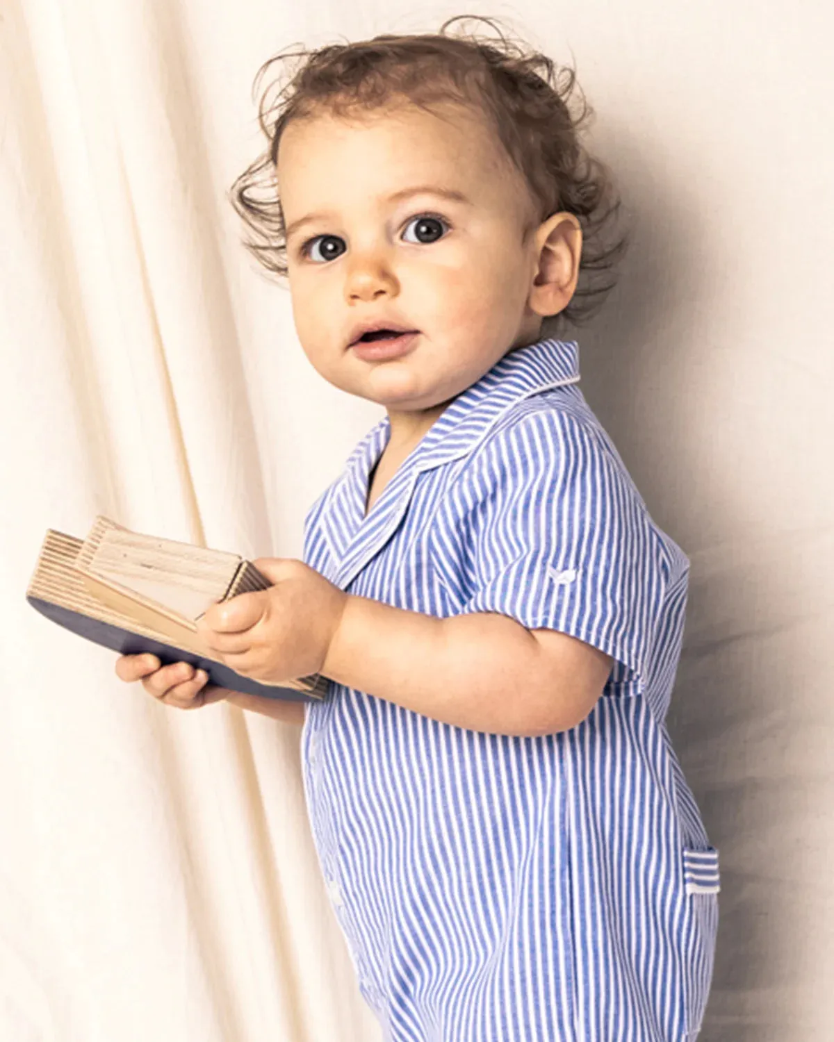 Petite Plume French Blue Seersucker Romper