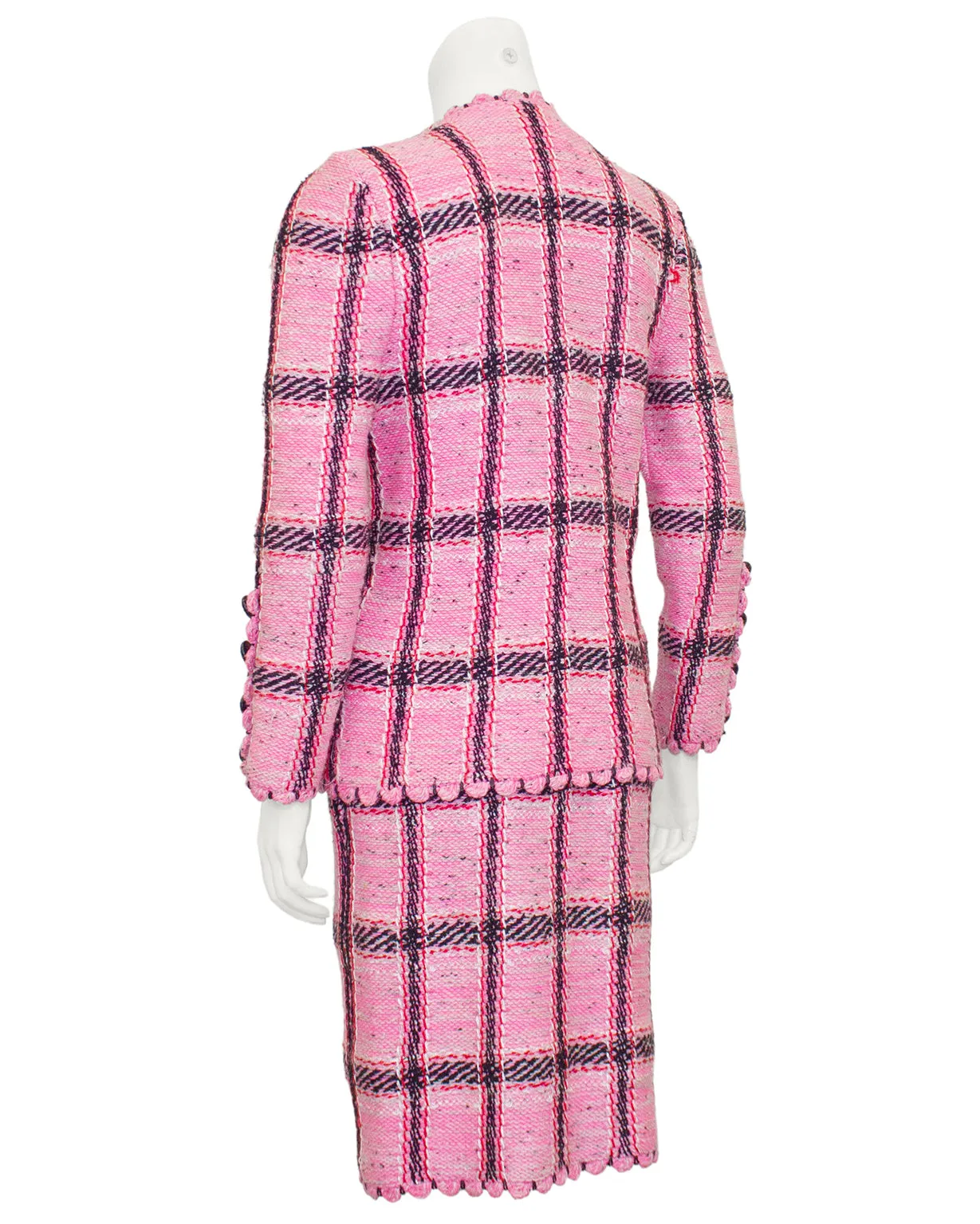 Pink Plaid Knit Skirt Suit