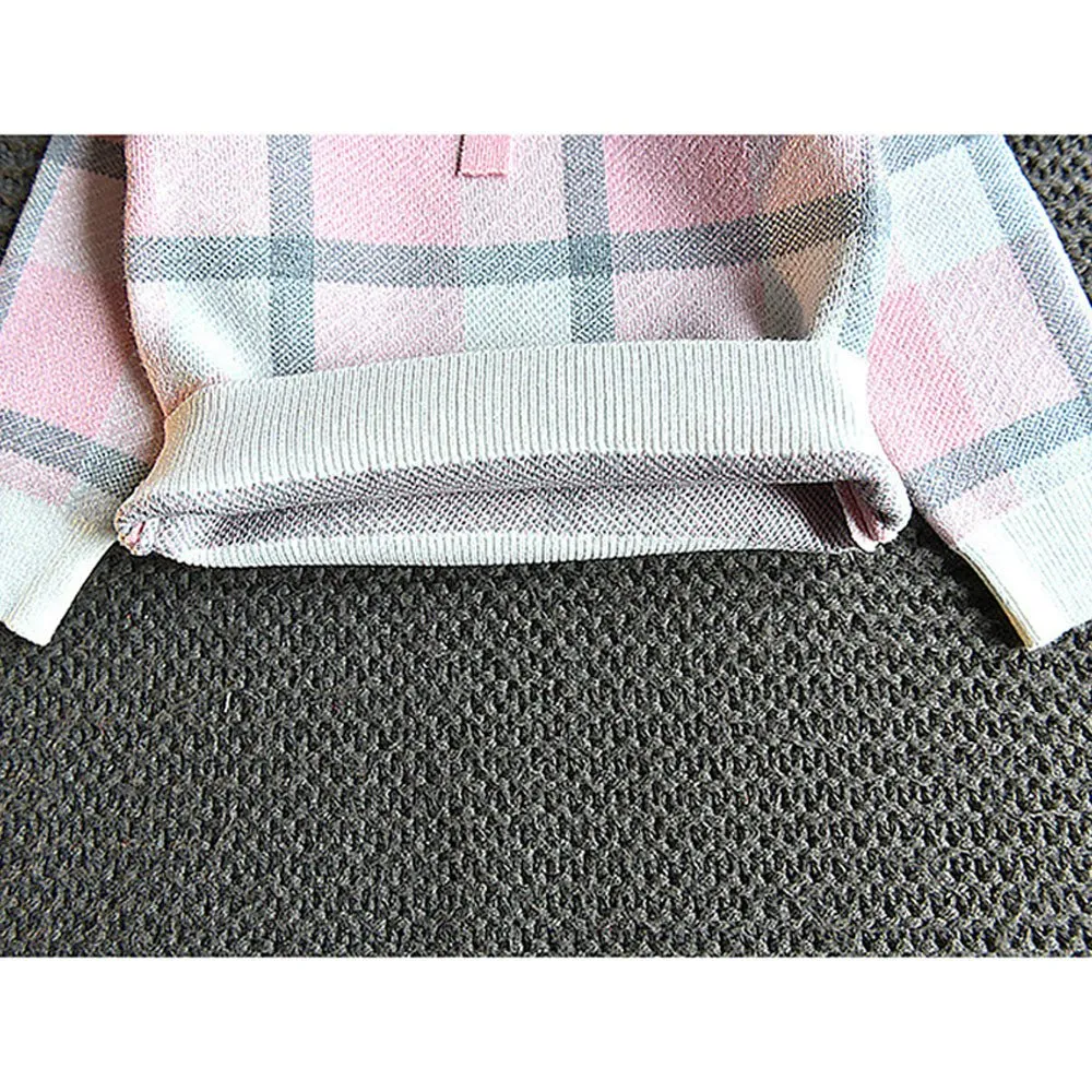 Pink Plaid Peter Pan collar  2 pcs sweatshirt & Skirt Winterwear set for Girls