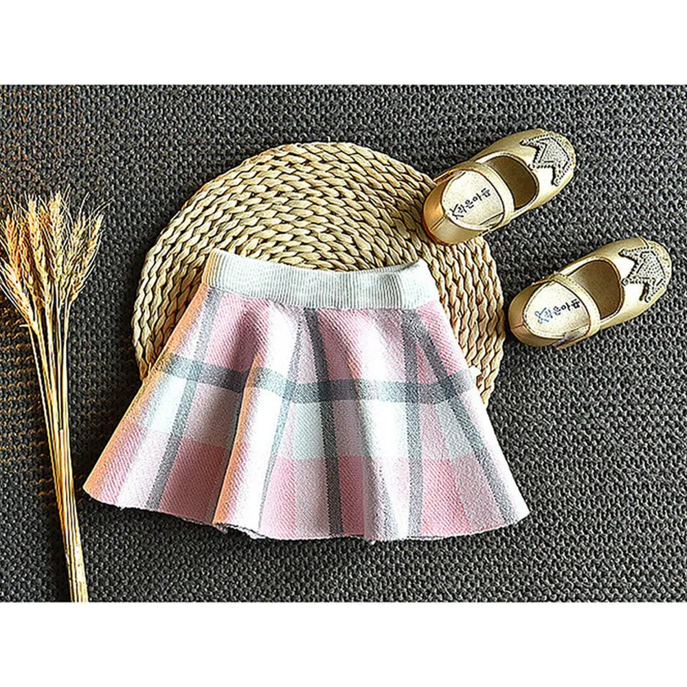 Pink Plaid Peter Pan collar  2 pcs sweatshirt & Skirt Winterwear set for Girls