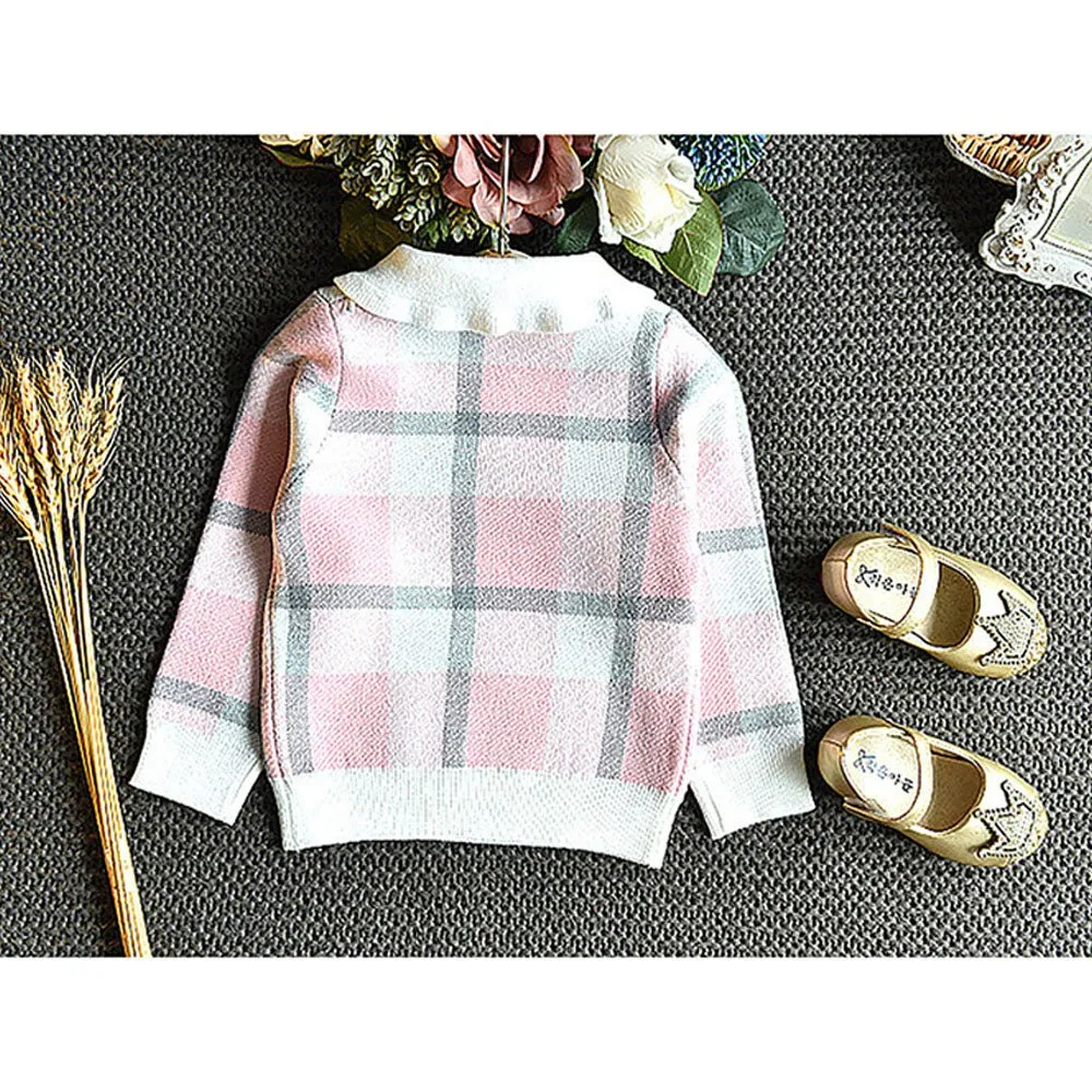 Pink Plaid Peter Pan collar  2 pcs sweatshirt & Skirt Winterwear set for Girls