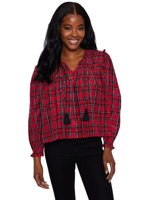 PLAID TASSEL BLOUSE