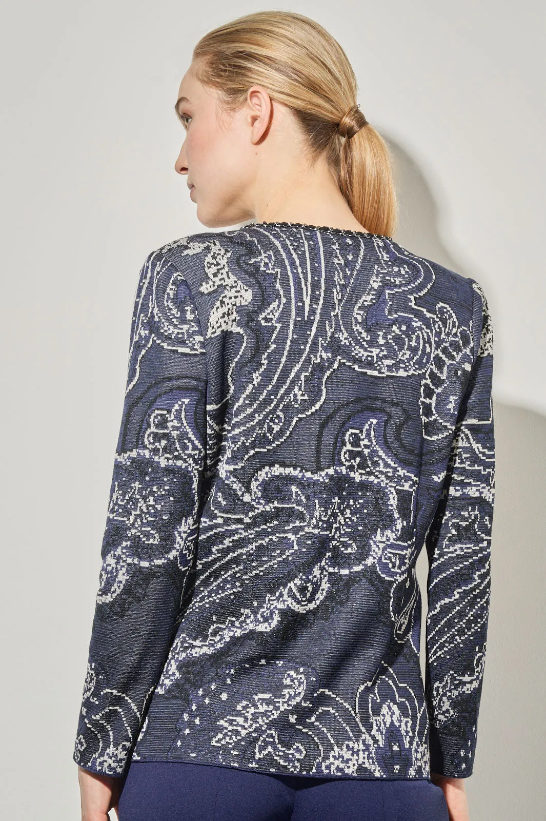 Plus Size Paisley Knit Braided Chain Trim Jacket