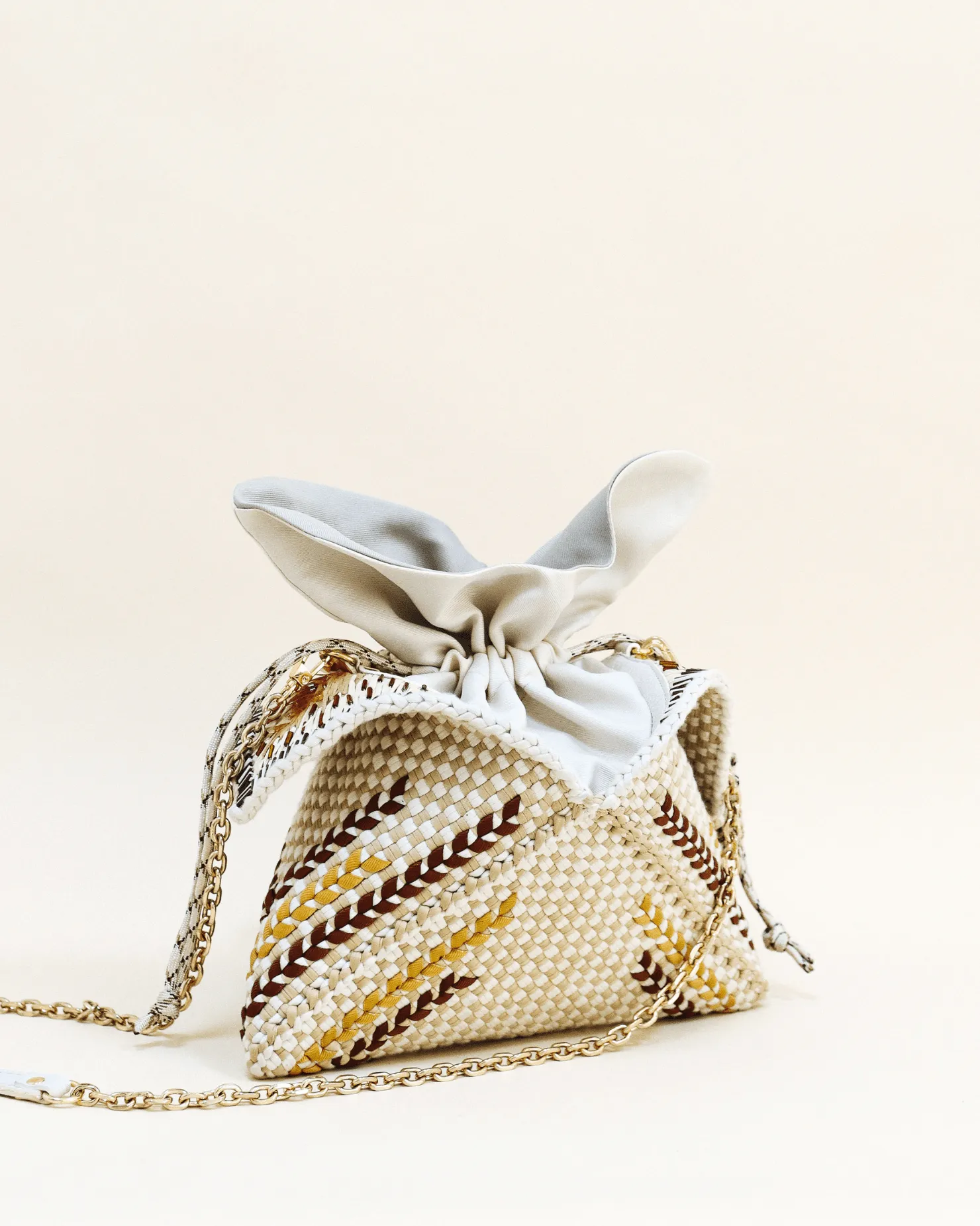 [Ready Today] Malagos Drawstring Bag Beige with Chain Strap