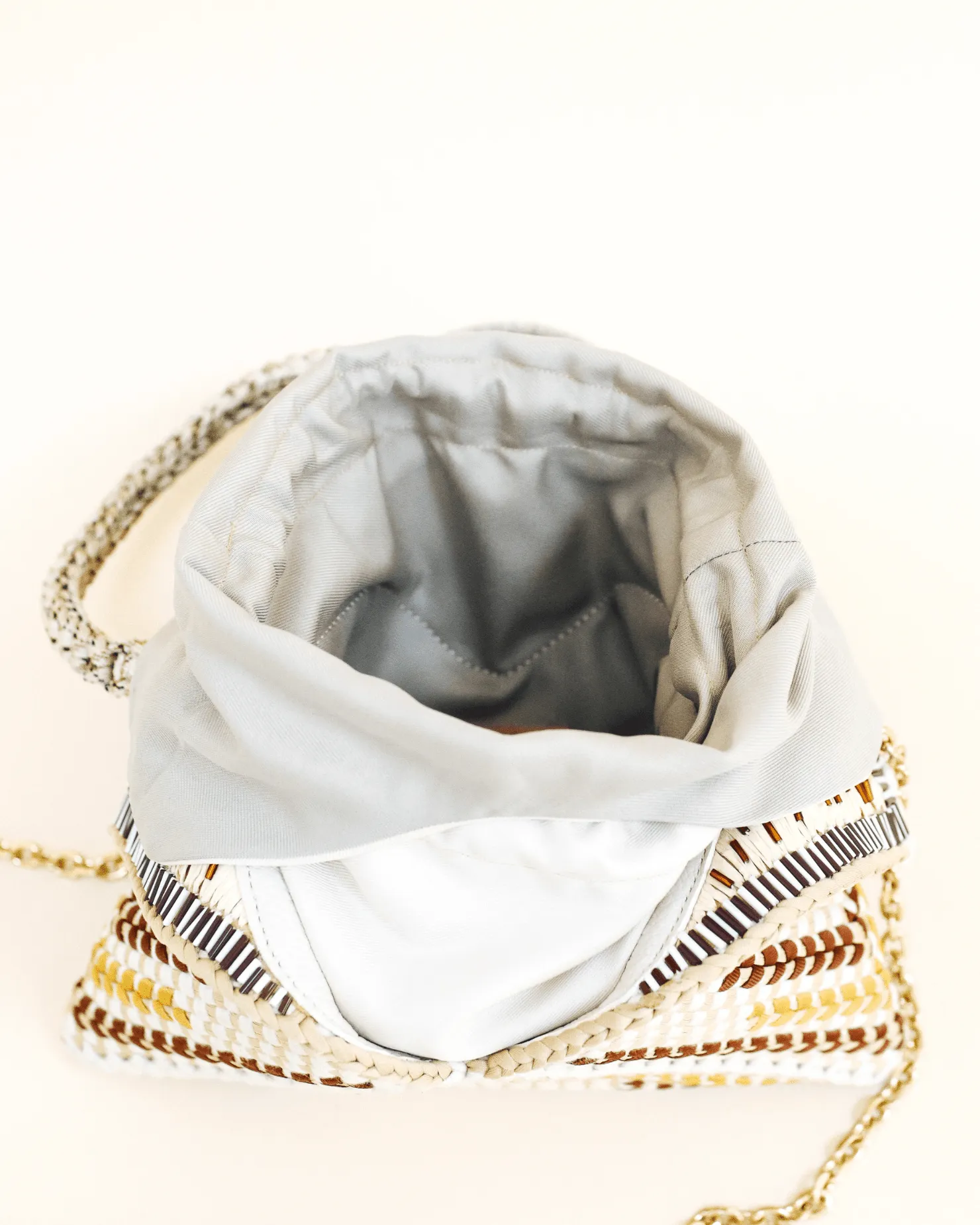 [Ready Today] Malagos Drawstring Bag Beige with Chain Strap