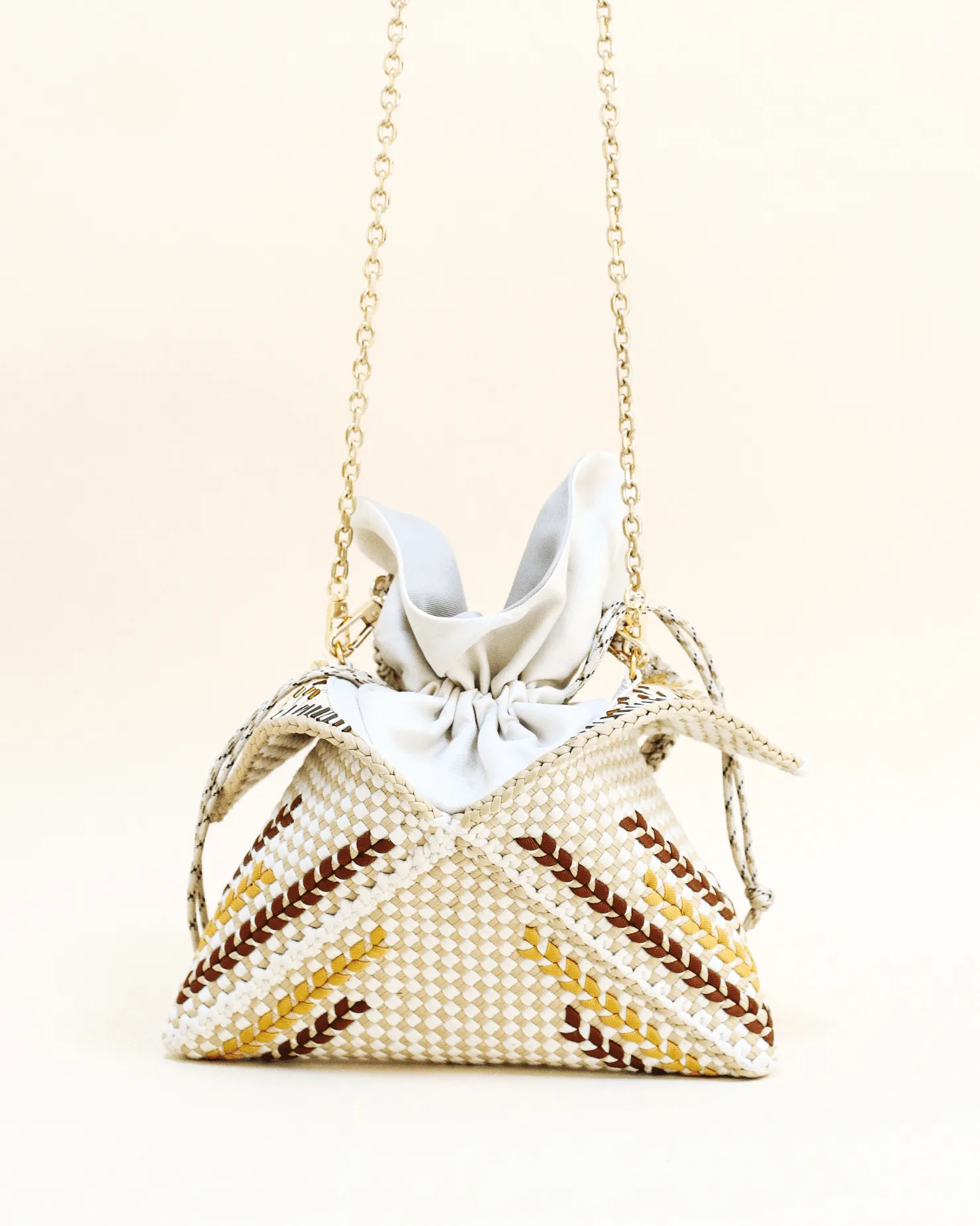 [Ready Today] Malagos Drawstring Bag Beige with Chain Strap